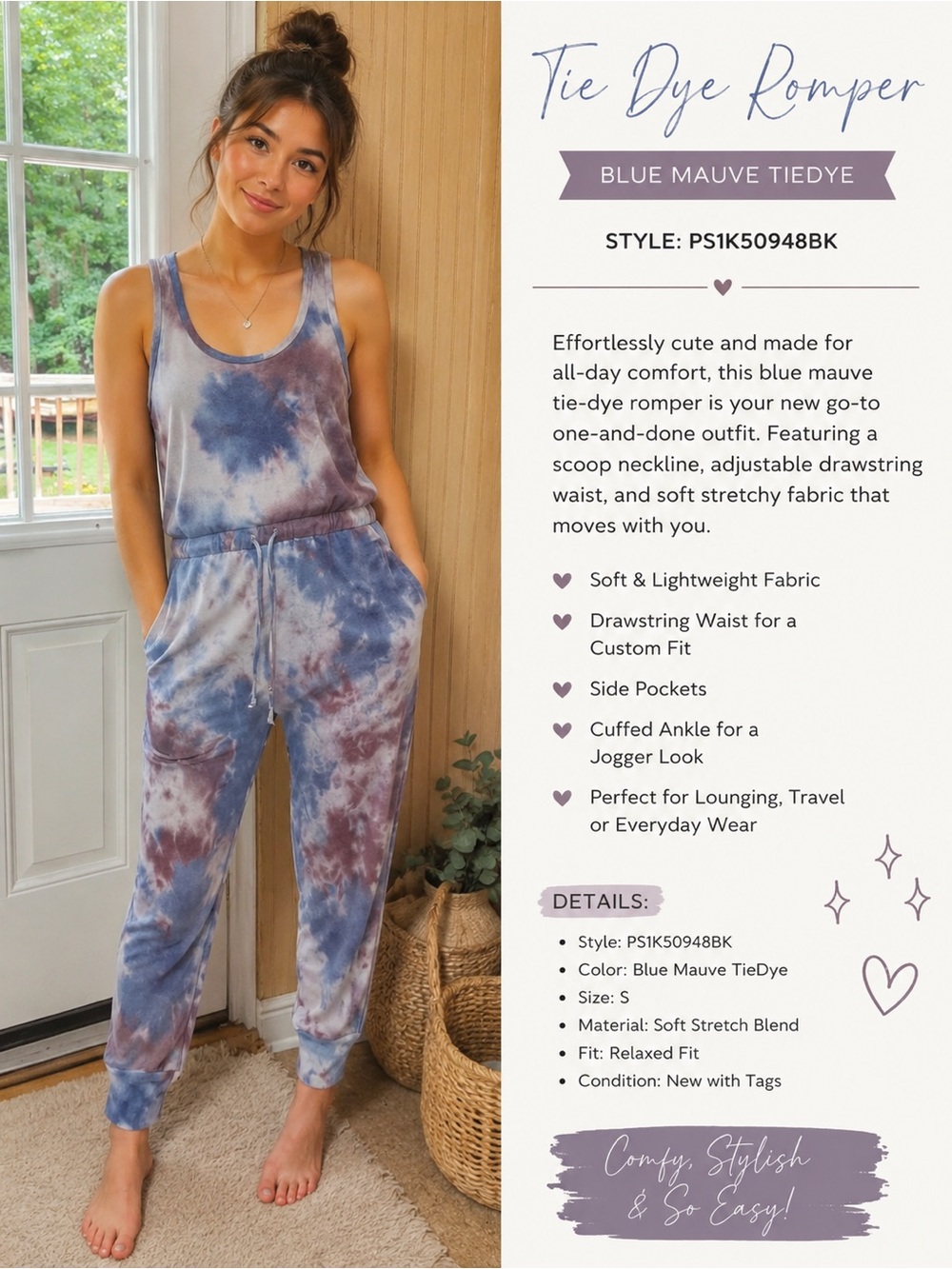 Pink Rose Blue and Mauve Tie-Dye Romper